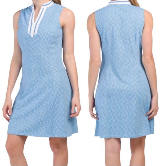 J. McLaughlin Dresses & Skirts - J. McLaughlin Ginny Dress Neo Diamond Quilt Crochet Sleeveless Blue Size Large